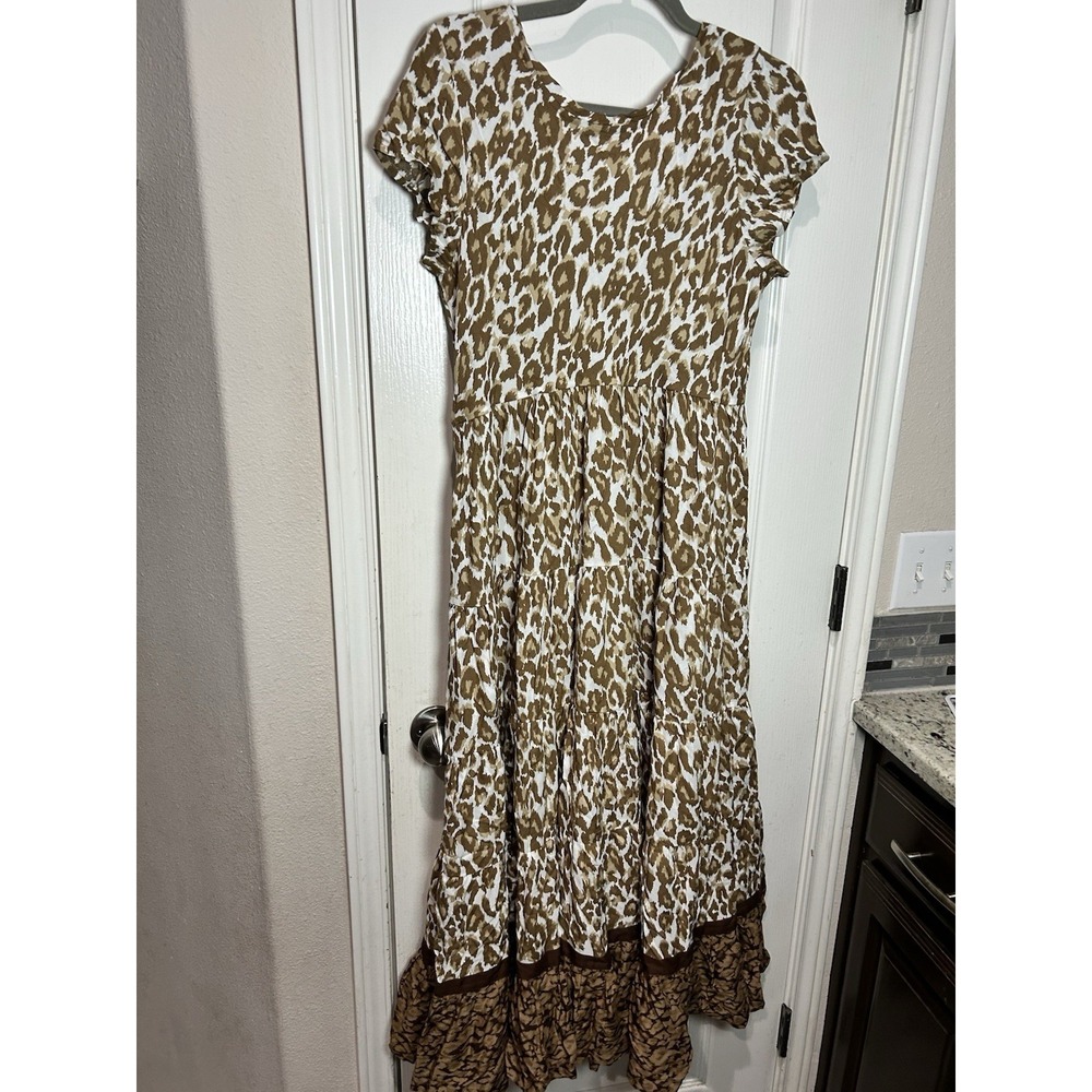 Soft Surroundings Leopard Maxi Dress Womens Sz S Mocha Brown Scoop Neck NWT - Picture 4 of 6